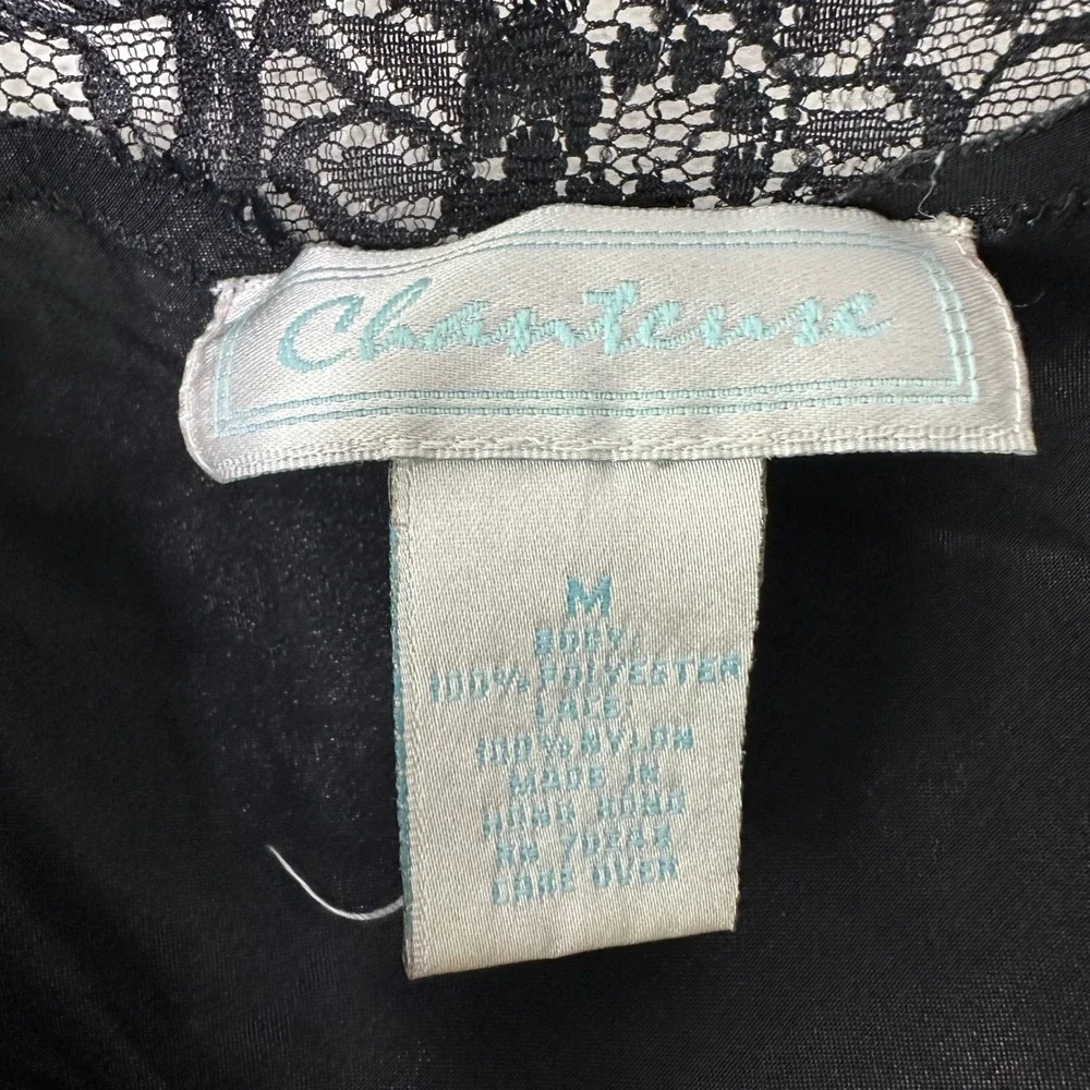 Vintage Chanteause Slip Dress Lingerie Women's Medium Black Lace‎ Side Slit Gown - Picture 5 of 7
